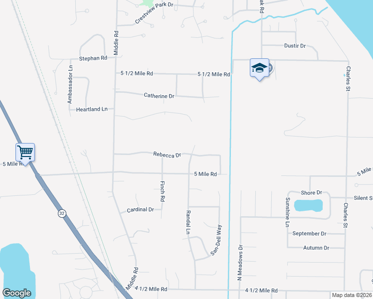 map of restaurants, bars, coffee shops, grocery stores, and more near 2512 Rebecca Drive in Racine