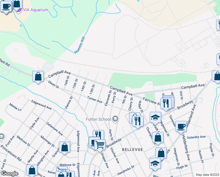 map of restaurants, bars, coffee shops, grocery stores, and more near 2404 Campbell Avenue in Schenectady
