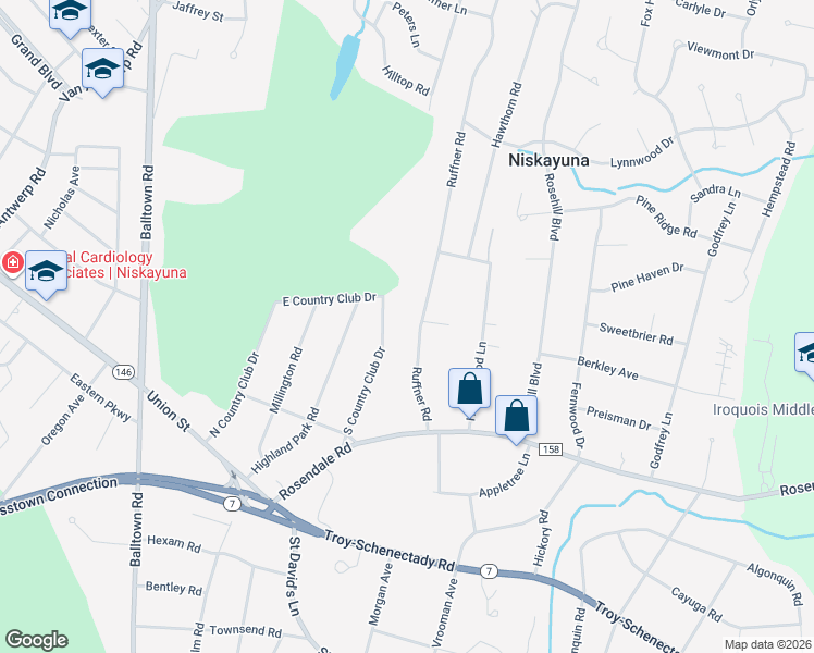 map of restaurants, bars, coffee shops, grocery stores, and more near 1177 Ruffner Road in Schenectady County