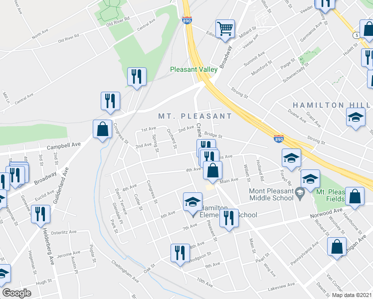 map of restaurants, bars, coffee shops, grocery stores, and more near 1106 3rd Avenue in Schenectady