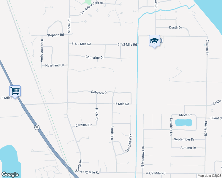 map of restaurants, bars, coffee shops, grocery stores, and more near 2512 Rebecca Drive in Racine