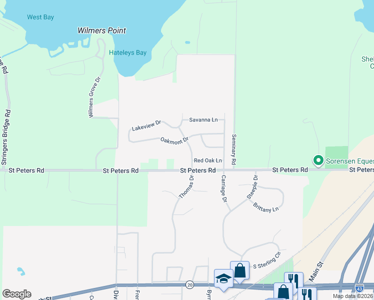 map of restaurants, bars, coffee shops, grocery stores, and more near 1655 Thomas Drive in East Troy