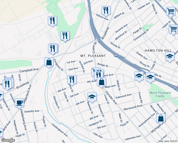 map of restaurants, bars, coffee shops, grocery stores, and more near 1106 3rd Avenue in Schenectady