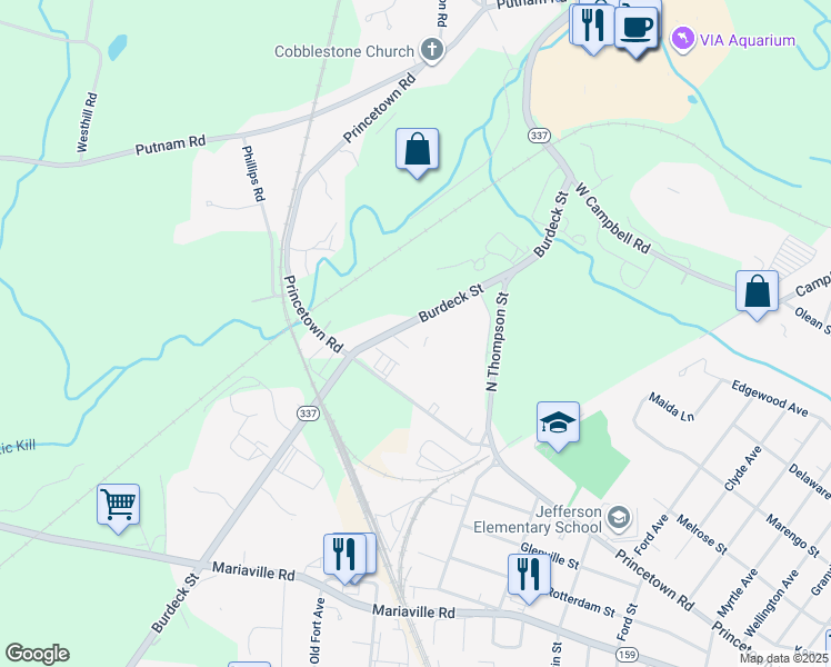 map of restaurants, bars, coffee shops, grocery stores, and more near 709 Burdeck Street in Schenectady