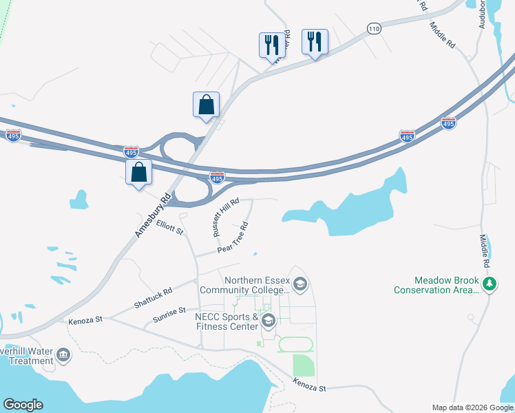 map of restaurants, bars, coffee shops, grocery stores, and more near 57 Pear Tree Road in Haverhill