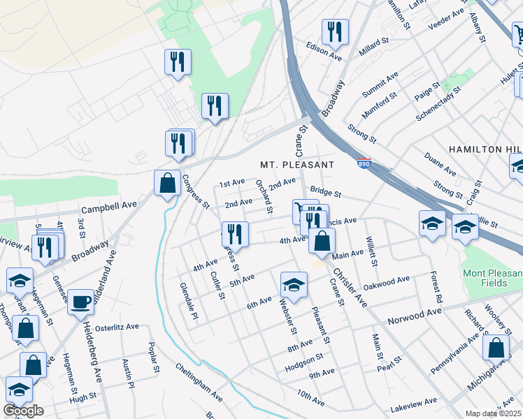 map of restaurants, bars, coffee shops, grocery stores, and more near 1214 3rd Avenue in Schenectady