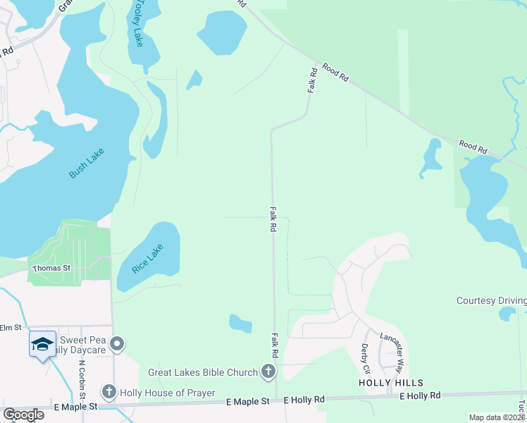 map of restaurants, bars, coffee shops, grocery stores, and more near 15444 Falk Road in Holly