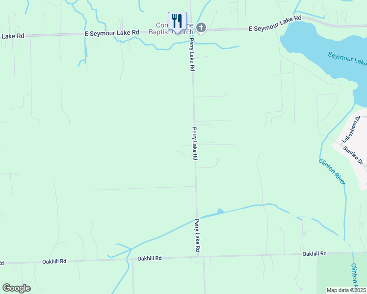 map of restaurants, bars, coffee shops, grocery stores, and more near 3520 Perry Lake Road in Brandon Township