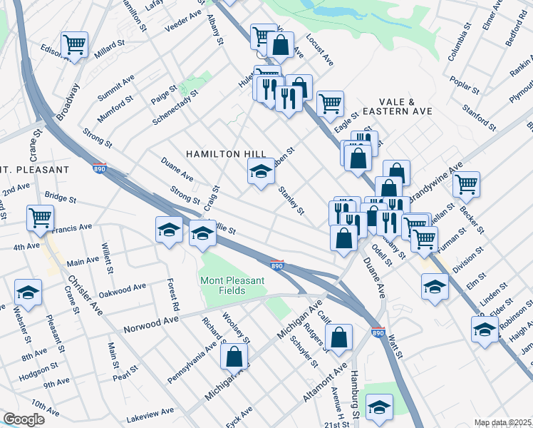 map of restaurants, bars, coffee shops, grocery stores, and more near 276 Duane Avenue in Schenectady