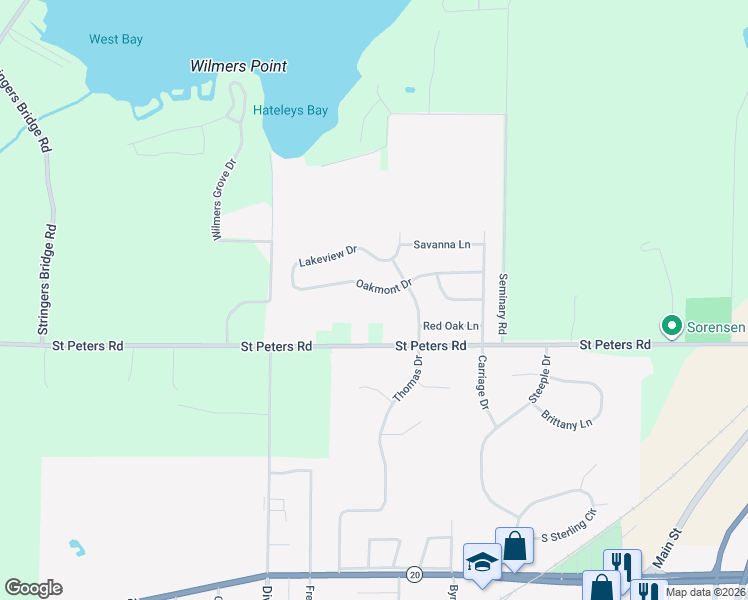 map of restaurants, bars, coffee shops, grocery stores, and more near 2759 Oakmont Drive in East Troy