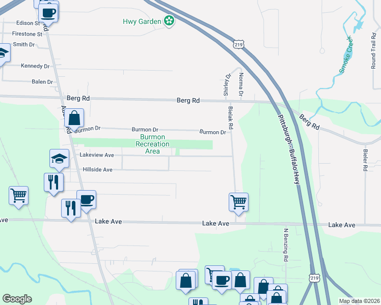 map of restaurants, bars, coffee shops, grocery stores, and more near 480 Lakeview Avenue in Orchard Park