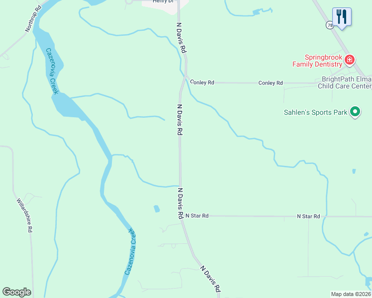 map of restaurants, bars, coffee shops, grocery stores, and more near 841 North Davis Road in Erie County