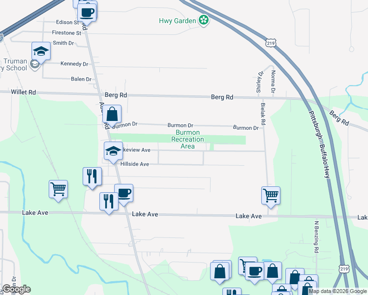 map of restaurants, bars, coffee shops, grocery stores, and more near 272 Lakeview Avenue in Orchard Park