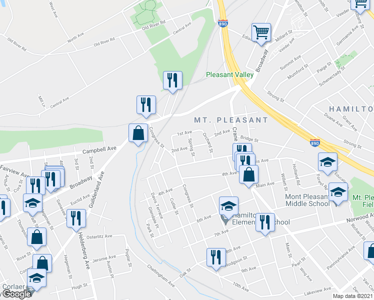 map of restaurants, bars, coffee shops, grocery stores, and more near 1309 2nd Avenue in Schenectady