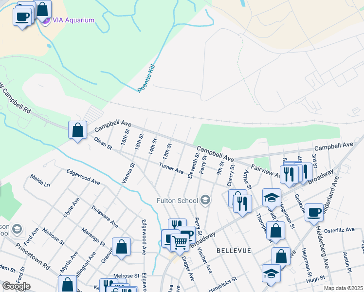 map of restaurants, bars, coffee shops, grocery stores, and more near 2502 Campbell Avenue in Schenectady