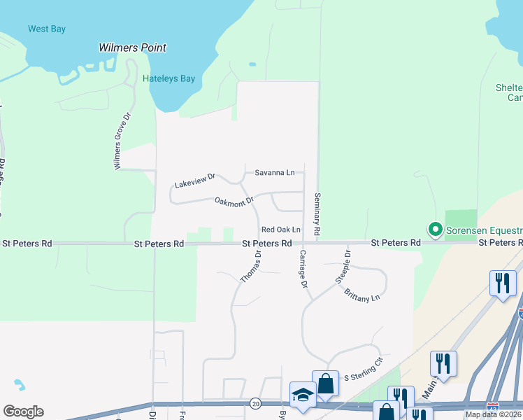 map of restaurants, bars, coffee shops, grocery stores, and more near 1670 Thomas Drive in East Troy