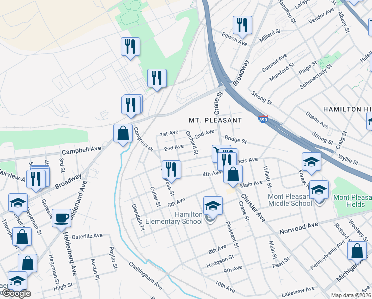 map of restaurants, bars, coffee shops, grocery stores, and more near 1214 3rd Avenue in Schenectady