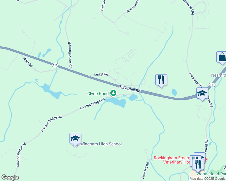 map of restaurants, bars, coffee shops, grocery stores, and more near 47 Haverhill Road in Windham