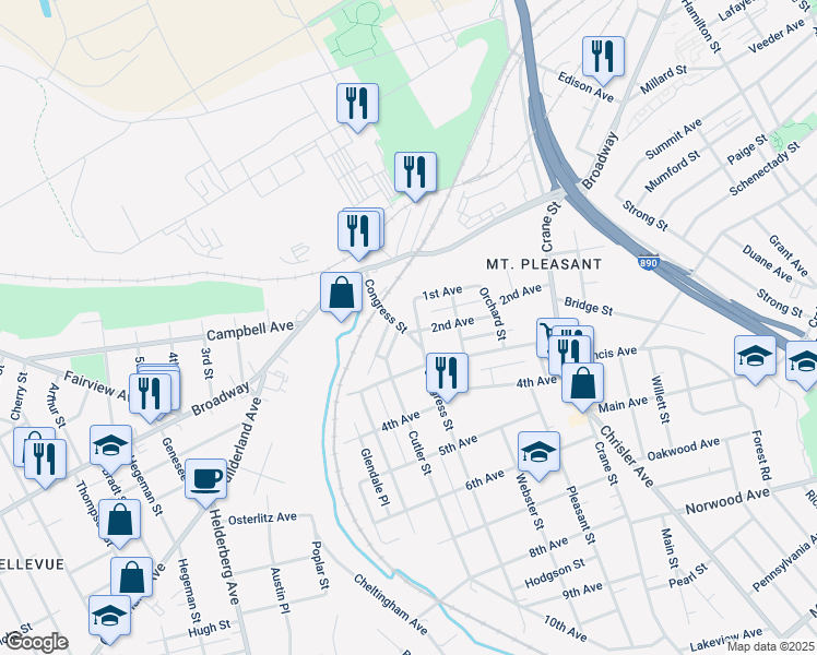 map of restaurants, bars, coffee shops, grocery stores, and more near 625 Congress Street in Schenectady