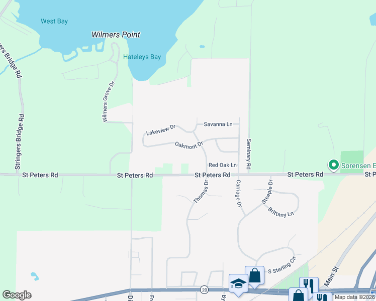 map of restaurants, bars, coffee shops, grocery stores, and more near 2759 Oakmont Drive in East Troy