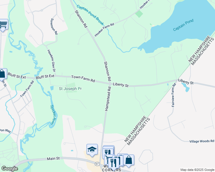 map of restaurants, bars, coffee shops, grocery stores, and more near 80 Town Farm Road in Salem