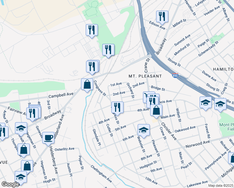 map of restaurants, bars, coffee shops, grocery stores, and more near 1311 2nd Avenue in Schenectady