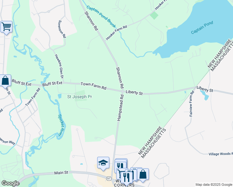 map of restaurants, bars, coffee shops, grocery stores, and more near 80 Town Farm Road in Salem