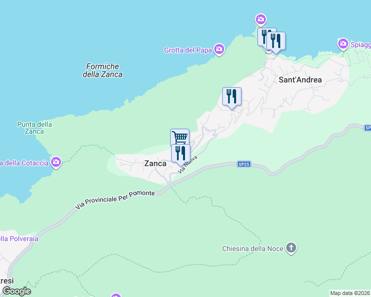 map of restaurants, bars, coffee shops, grocery stores, and more near 87 Via Sant'Assunta in Zanca-sant'andrea