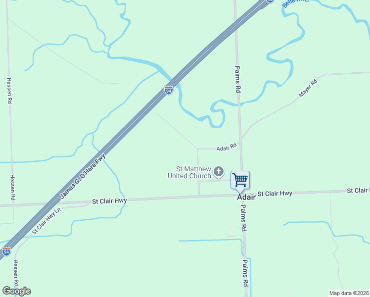 map of restaurants, bars, coffee shops, grocery stores, and more near 8113 Adair Road in Casco