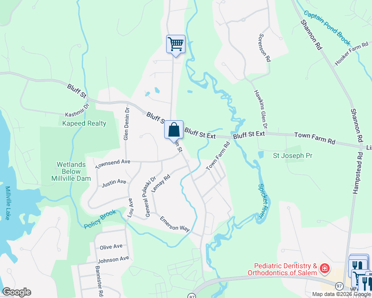 map of restaurants, bars, coffee shops, grocery stores, and more near 62 North Main Street in Salem
