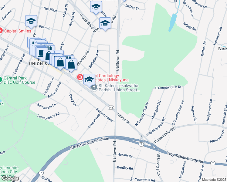map of restaurants, bars, coffee shops, grocery stores, and more near 1027 Balltown Road in Schenectady County