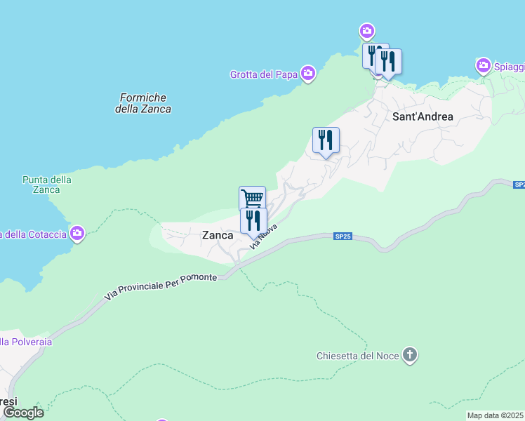 map of restaurants, bars, coffee shops, grocery stores, and more near 87 Via Sant'Assunta in Zanca-sant'andrea