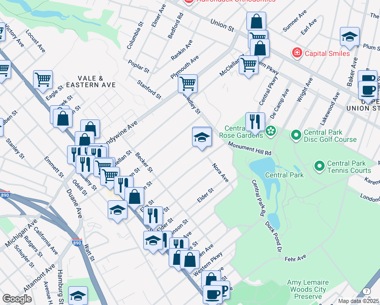 map of restaurants, bars, coffee shops, grocery stores, and more near 310 Division Street in Schenectady