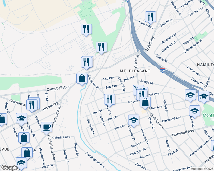 map of restaurants, bars, coffee shops, grocery stores, and more near 1311 2nd Avenue in Schenectady