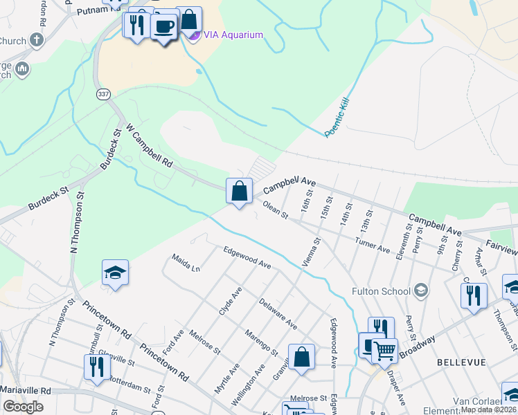 map of restaurants, bars, coffee shops, grocery stores, and more near 2864 Olean Street in Schenectady