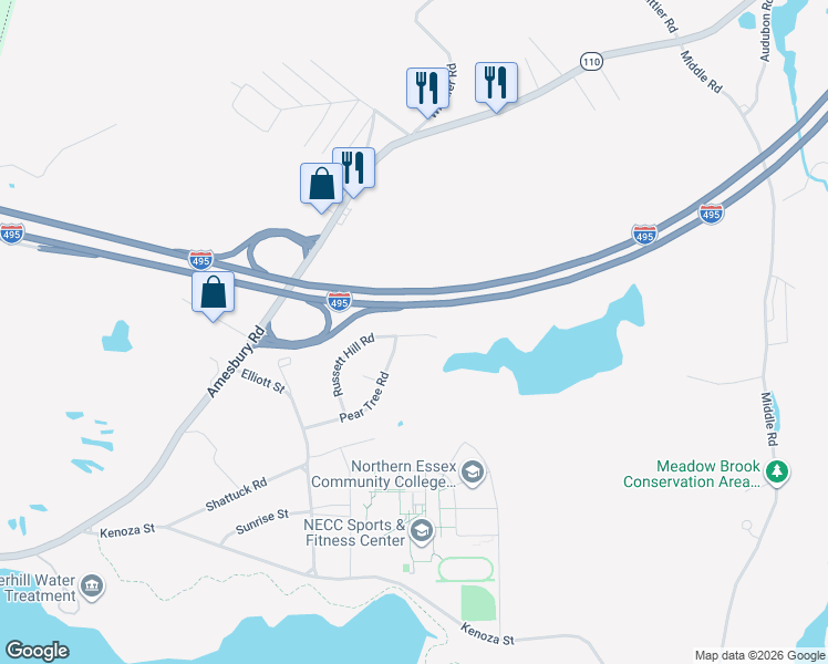 map of restaurants, bars, coffee shops, grocery stores, and more near 57 Pear Tree Road in Haverhill