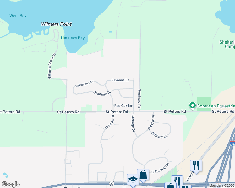 map of restaurants, bars, coffee shops, grocery stores, and more near 1670 Thomas Drive in East Troy