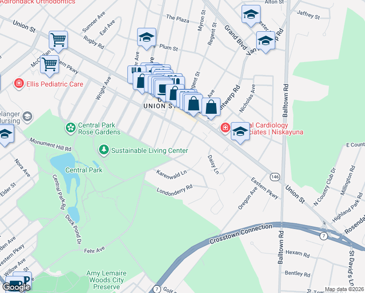 map of restaurants, bars, coffee shops, grocery stores, and more near 821 Ashmore Avenue in Schenectady