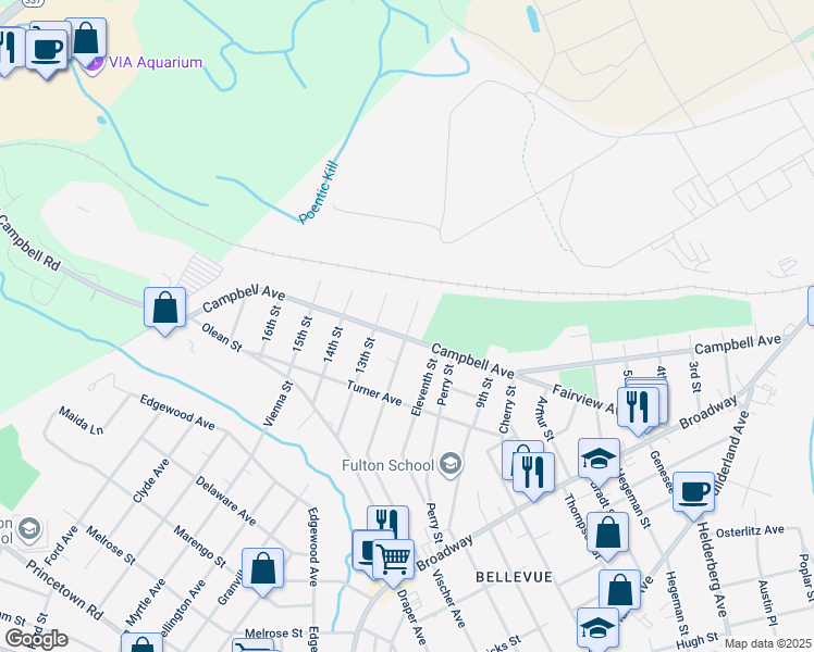 map of restaurants, bars, coffee shops, grocery stores, and more near 2502 Campbell Avenue in Schenectady