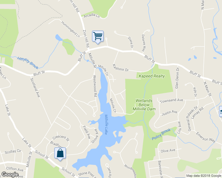 map of restaurants, bars, coffee shops, grocery stores, and more near 40 Millville Circle in Salem