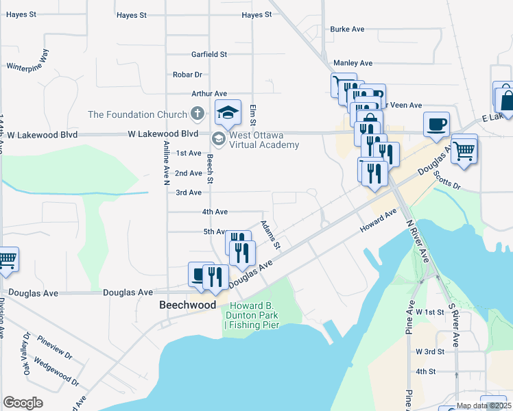 map of restaurants, bars, coffee shops, grocery stores, and more near 290 4th Avenue in Holland