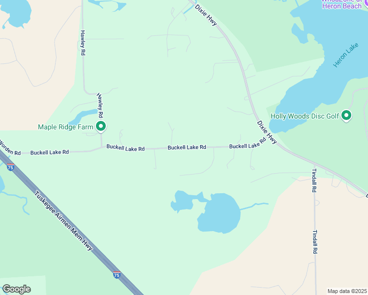 map of restaurants, bars, coffee shops, grocery stores, and more near 8201 Buckell Lake Road in Holly