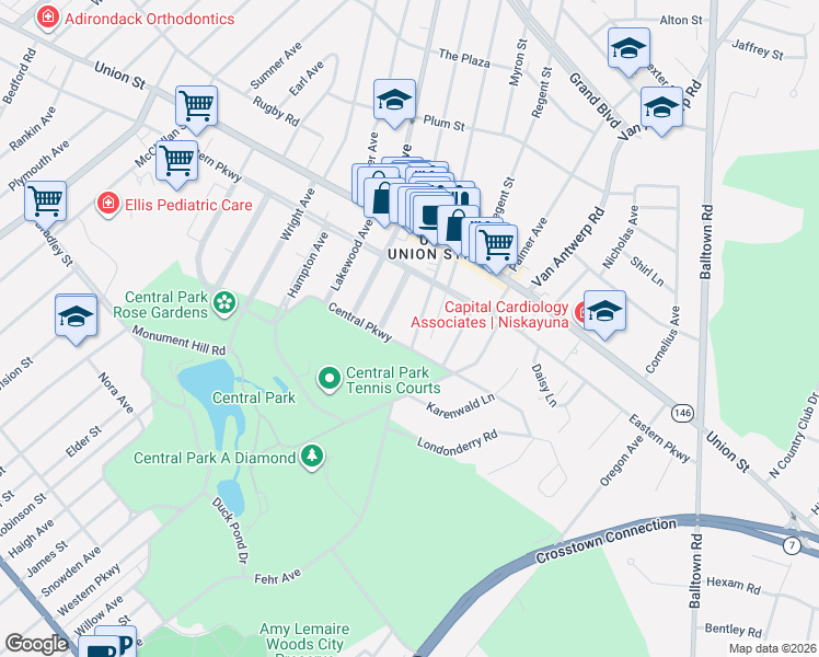 map of restaurants, bars, coffee shops, grocery stores, and more near 830 Pinewood Avenue in Schenectady