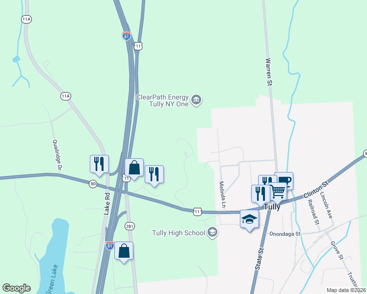 map of restaurants, bars, coffee shops, grocery stores, and more near 5821 New York 80 in Tully