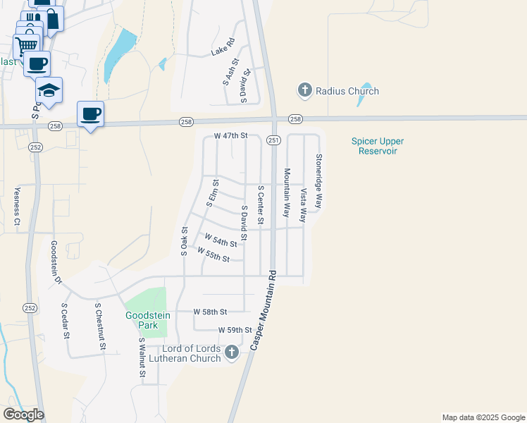 map of restaurants, bars, coffee shops, grocery stores, and more near 5131 South Center Street in Casper