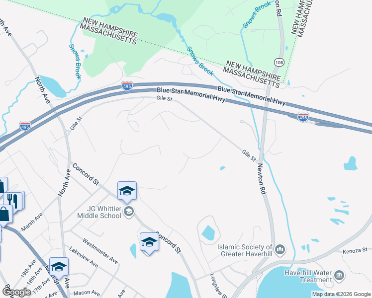 map of restaurants, bars, coffee shops, grocery stores, and more near 80 Gile Street in Haverhill