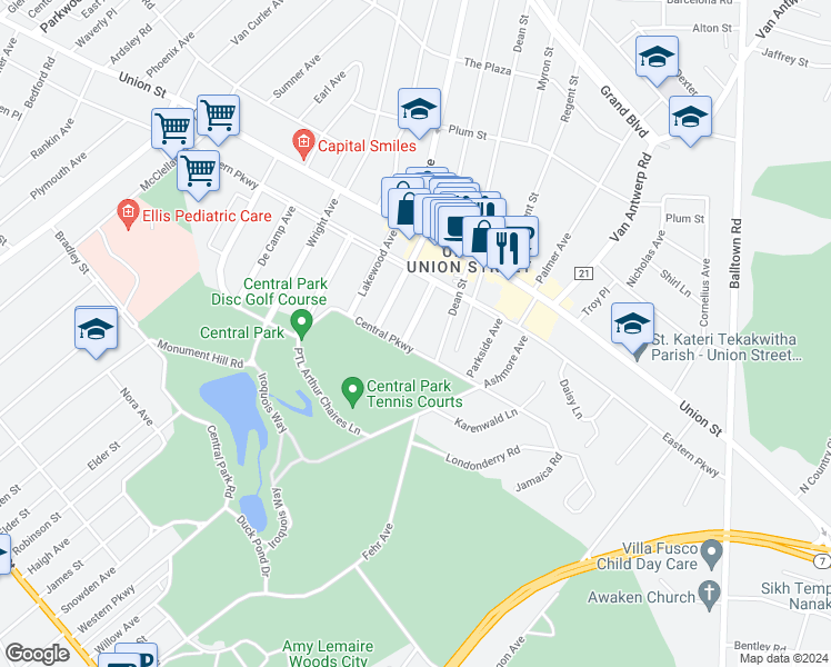 map of restaurants, bars, coffee shops, grocery stores, and more near 830 Pinewood Avenue in Schenectady