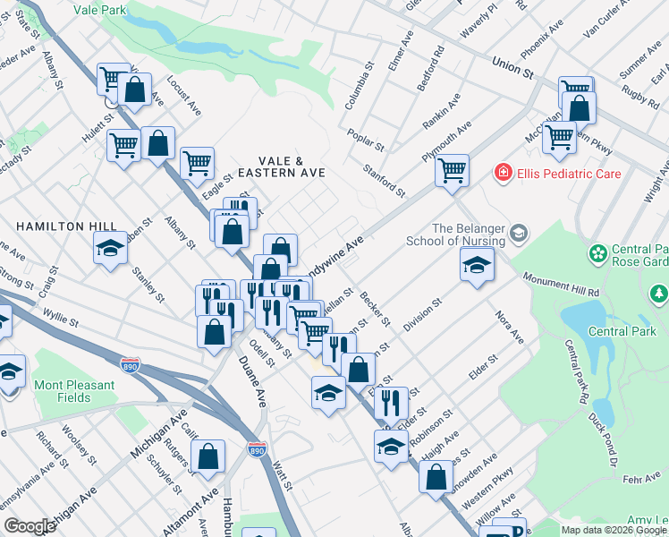 map of restaurants, bars, coffee shops, grocery stores, and more near in Schenectady