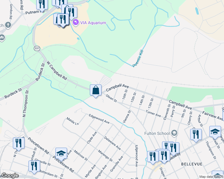 map of restaurants, bars, coffee shops, grocery stores, and more near 2870 Campbell Avenue in Schenectady