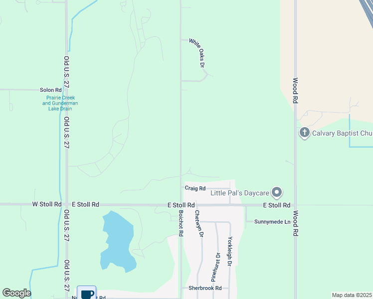 map of restaurants, bars, coffee shops, grocery stores, and more near 14745 Boichot Road in Lansing